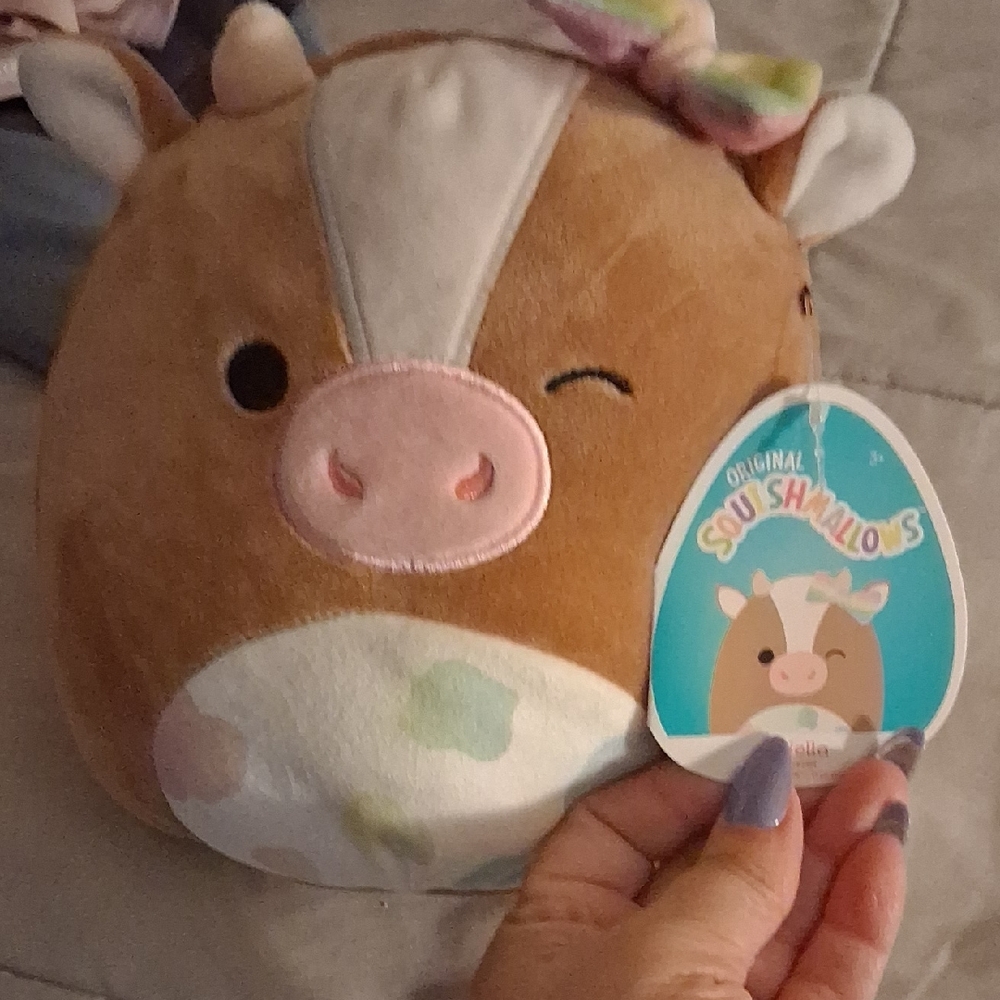 Squishmallows Cow Plush - Brown Pink White Pastel Accents